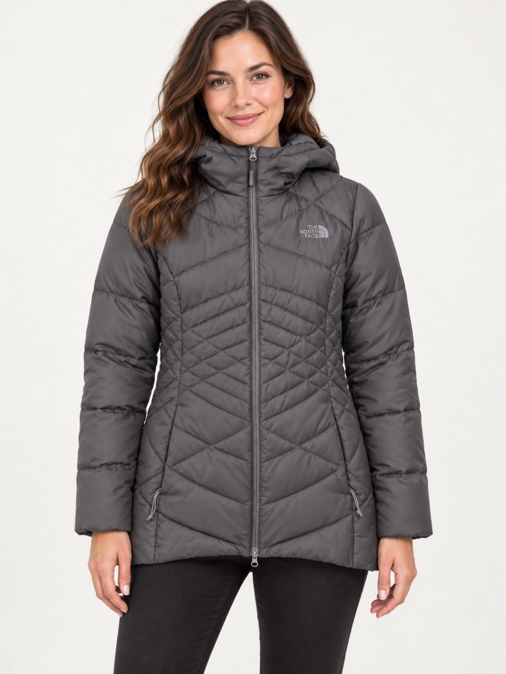 The North Face Women's purplish Charcoal Quilted Hooded Puffer Jacket size xs